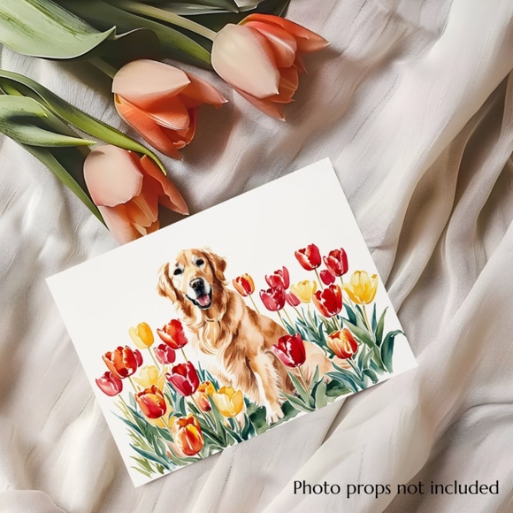 Golden Retriever In A Field of Tulips Blank Note Card Pack Shop with Purpose: - Picture 5 of 12